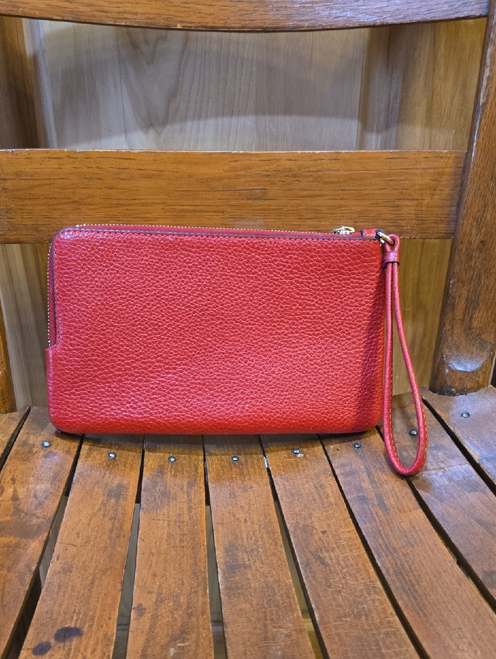Coach Double Zip Wristlet/Wallet In Dark Brown And Red - Picture 2 of 4